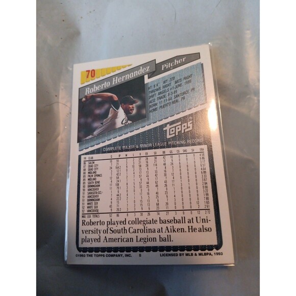 1993 Topps Gold Baseball # 70 Roberto Hernandez - Picture 2 of 2